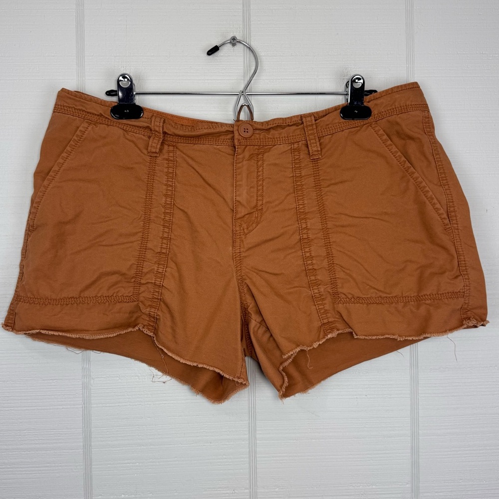 Old Navy Y2K Brown Cargo Mini Micro Shorts Studded Pockets Distressed Raw Hem 12